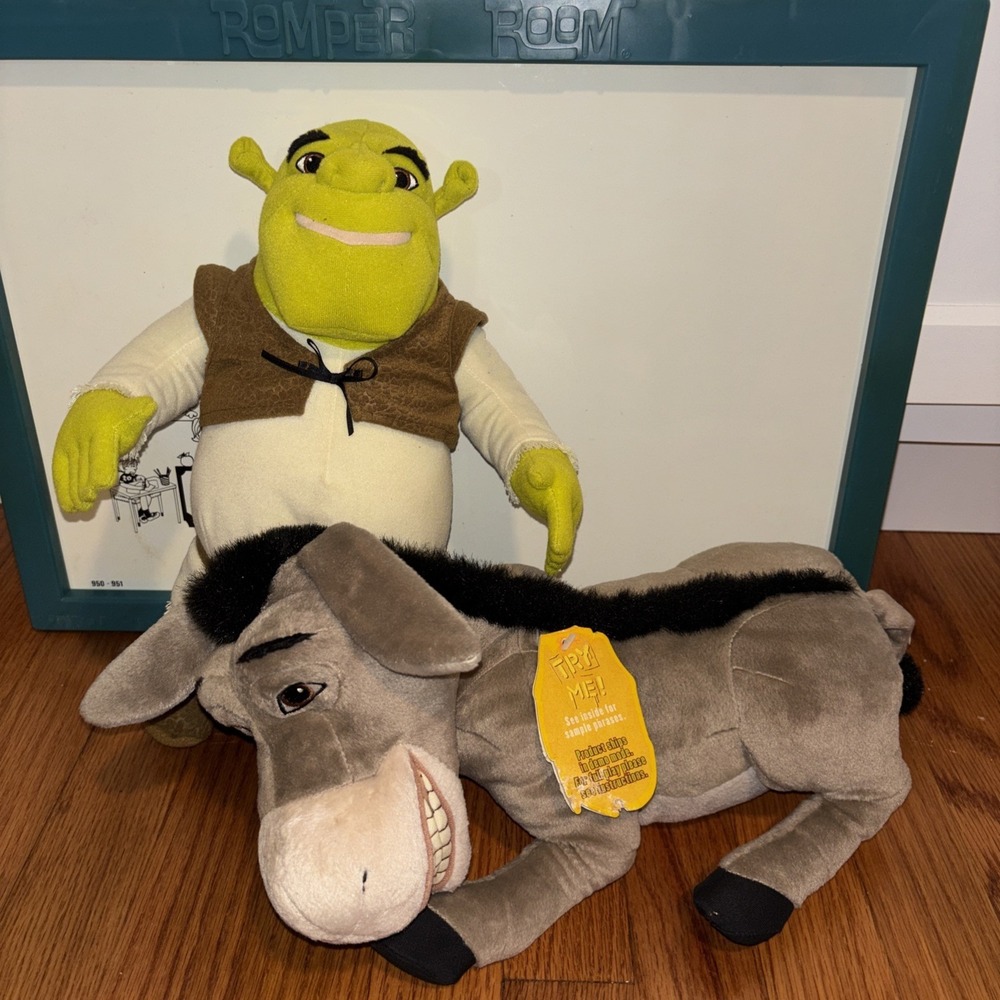 Hasbro‎ 2003 Dreamworks Talking Shrek and Donkey Stuffed Animal Plush